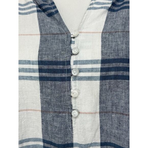 Liz Claiborne 3/4 Sleeve Tunic Blouse Top M Linen Cotton Blend Blue White Plaid - Picture 3 of 15